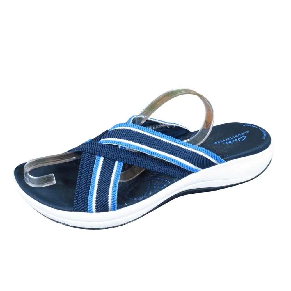 Clarks Cloudsteppers Mira Isle‎ Womens Sandals Size 10 Casual Navy Blue Textile